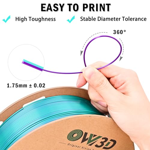 OVV3D PLA Filament 1.75mm, 3D Printer Filament Silk PLA Dual Color Filament, Purple and Sky Blue PLA Filament, Color Change Every Inch Filament 3D Printer Filament +/-0.02mm, 1kg/2.2lb - color: Dual-color Sky Blue+ Purple