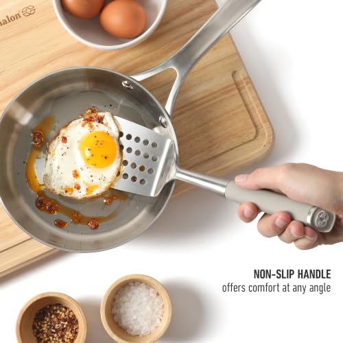 Calphalon Slotted Turner, Kitchen Flipping Spatula, Slotted Spatula, Stainless Steel Turner with Silicone Heat Resistance Handle, Nonstick-Safe Spatula for Draining and Flipping (Taupe) - color: Taupe I, size: Slotted Turner