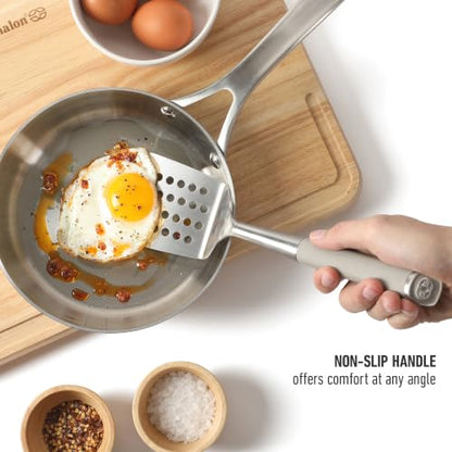 Calphalon Slotted Turner, Kitchen Flipping Spatula, Slotted Spatula, Stainless Steel Turner with Silicone Heat Resistance Handle, Nonstick-Safe Spatula for Draining and Flipping (Taupe) - color: Taupe I, size: Slotted Turner