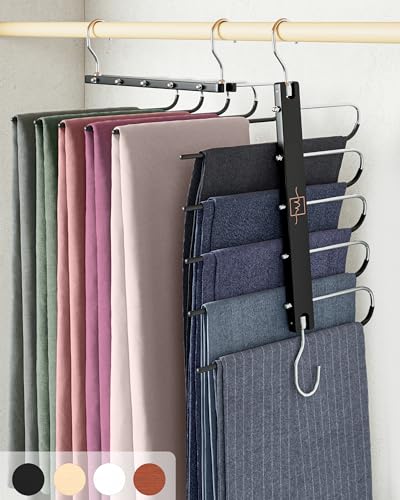 MORALVE Pants Hangers Space Saving - 4 Pack European Beechwood Scarf and Jean Hangers - Closet Organizer and Space Saver Pant Rack, Leggings Hanger, and Scarf Holder with 360° Swivel Hook - color: Black, size: 4 Pack