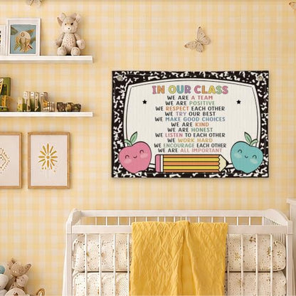 Classroom Golden Rule Poster Decor Canvas Wall Hanging Banner - color: 00-In Our Class - Apple Theme