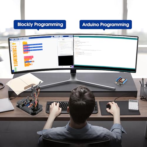 4 DOF ESP32 Robotic Arm Kit & Bipedal Robot Kit Compatible with Arduino IDE, Electronic Programming Project/STEM Education/Science Coding Kit for 12+ Teens & Adults Unique Gifts
