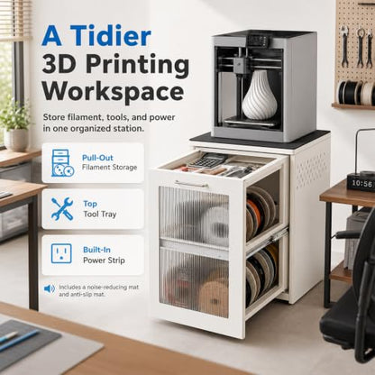 3D Printer Cabinet, Big Sturdy 3D Printer Stand Table with Filament Storage (CL-White) - color: CL-White