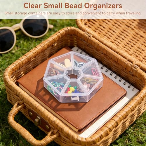 Cyrank 4pcs 7 Girds Bead Organizer, Clear Small Bead Organizers Jewelry Bead Storage Organizer Display Containers Case Box Mini Bead Storage Containers for Crafts Jewelry Screws Fishing Tackles