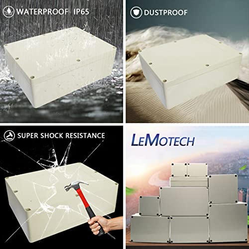 LeMotech Waterproof Dustproof IP65 ABS Plastic Junction Box Universal Electric Project Enclosure Pale Gray 12.6 x 9.45 x 4.33 inch (320 x 240 x 110 mm) - size: 12.6"x9.45"x4.33"