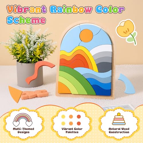 Montessori Wooden Shape Puzzles (3Pack Colorful) - Over 3 Years Old - color: 3 Pack Colorful