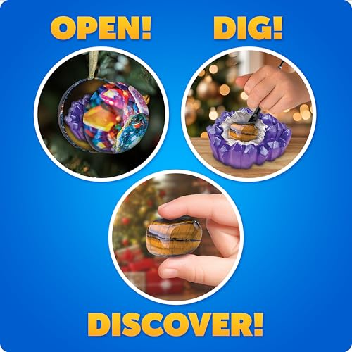 Blue Marble Science Surprise Christmas Ornament Dig Kits - 4 Ornaments with Mini Gemstone and Dinosaur Digs Inside, Includes Tools and Learning Guide - style: Dig Kit Ornaments