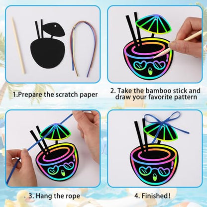 JULMELON 36PCS Luau Crafts for Kids, Rainbow Scratch Art Hawaiian Party - style: Luau Crafts