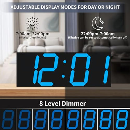 CHKOSDA 18.7in Large Digital Wall Clock,LED Digital Clock with Big Number,Multi-Function Remote Controlled Wall Clock with Timer, Alarm and Calendar Display(Blue) - color: Blue