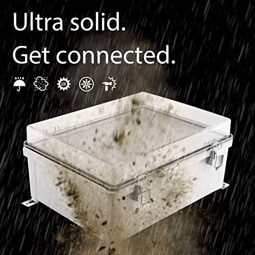 Gratury Junction Box, IP67 Waterproof Plastic Enclosure for Electrical Project, Hinged Transparent Cover, Includes Mounting Plate and Wall Bracket - color: Transparent, size: 16.1"×12.2"×7.1"