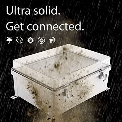 Gratury Junction Box, IP67 Waterproof Plastic Enclosure for Electrical Project, Hinged Transparent Cover, Includes Mounting Plate and Wall Bracket - color: Transparent, size: 16.1"×12.2"×7.1"