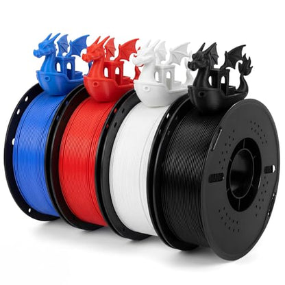PLA+ 3D Printer Filament Bundle 4kg, Black White Blue Red - color: Black/White/Red/Blue