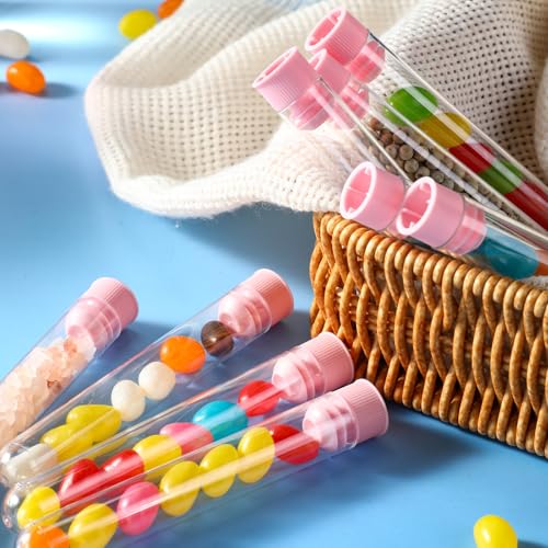 Relaxweex 100 Pcs Clear Plastic Test Tubes 16x100mm Lab Vials Caps,Pink - color: Pink