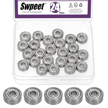 Swpeet 24Pcs 624ZZ Ball Bearings Assortment Kit, 4 x 13 x 5mm Bearing Steel Deep Groove Bearings, Miniature Bearings, Double Shielded - size: 624ZZ-24PCS, style: Bearing Steel
