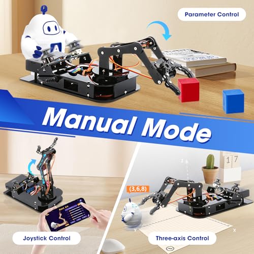 4DOF Robotic Arm Kit for Kids Compatible with Arduino IDE, Programming ESP32 Smart Robot Arm Building Kit STEM Educational Desktop Toy with Joystick and Web App Control for Children Ages 8+ and Adults