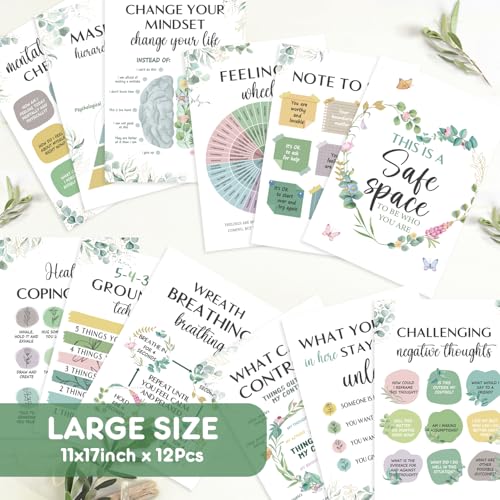 12 Pcs Mental Health Growth Mindset Change Posters Set - color: Mental Health