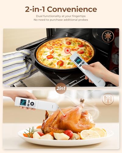 ERICKHILL Infrared Thermometer Gun with Meat Probe, 2-in-1 Temperature Gun with Laser for Cooking, Thermometer Gun for Grill, Pizza, Meat, BBQ, HVAC
