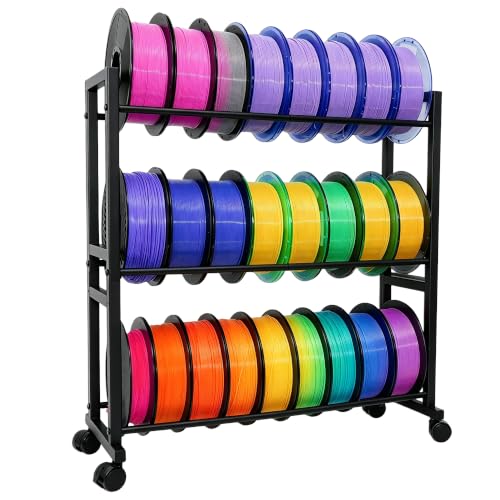 3-Tier 3D Filament Storage Rack - Heavy Duty Metal Spool Shelf with Wheels