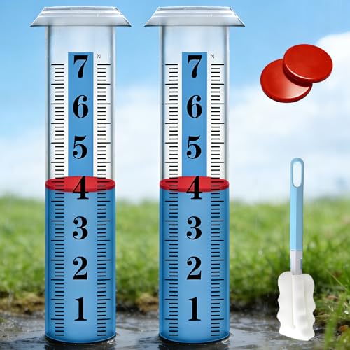 2PCS Rain Gauge Replacement Tube Plastic, Accurate Rain Gauge Outdoor, Thickened and Transparent 7" Capacity Tube with Blue Strip for Yard & Garden, 2 Rainfall Meter Tube with 1 Clean Brush - color: 2PCS Rain Gauge Replacement Tube