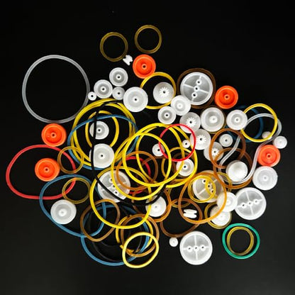 84PCS Belt Pulley Set 2MM Hole Plastic Belt Pulley with Rubber Band for DIY Model Toy RC Car Robot Airplane Accessories