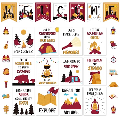 EYxsaxenk Camping Decoration for Classroom Poster Welcome Banner Cutout Set - color: 33Pcs Camping