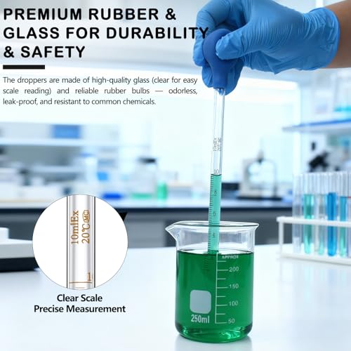 Artcome 5PC Glass Dropper Set - Pipettes Graduated Lab Dropper - 2x10ml Graduated Droppers, 2x Glass Stir Rods with Washing Brush -Ideal for Essential Oils, Lab Use, Liquid Transfer - size: 5 pcs