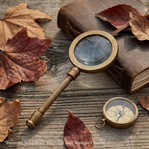Decorative Magnifying Glass 5X Magnification Brass Handle with Antique Finish 2.75 Inch Lens Lightweight Handheld Magnifier for Reading, Elderly Vision & Inspection Stylish Vintage Decor & Gift - style: Brass Handle
