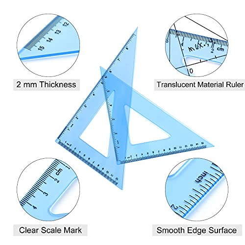 Coopay 4 Pcs Math Geometry Tool Set, Acrylic Drawing Tool, Blue - color: Blue, size: 12 Inch