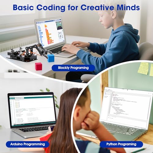 4DOF Robotic Arm Kit for Kids Compatible with Arduino IDE, Programming ESP32 Smart Robot Arm Building Kit STEM Educational Desktop Toy with Joystick and Web App Control for Children Ages 8+ and Adults
