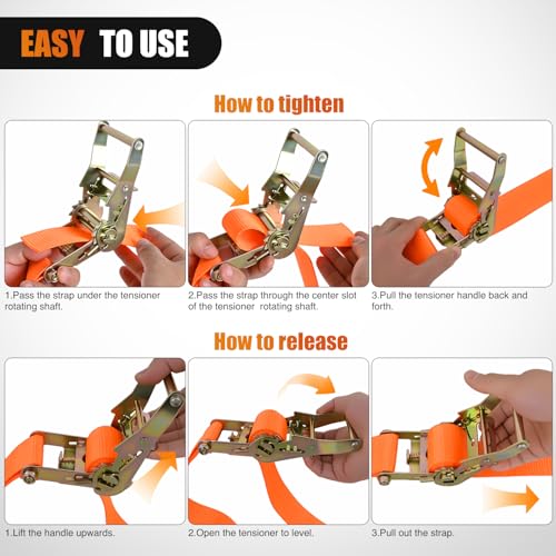 Nilight E-Track Ratchet Straps 8 Pack 2" x 15' Orange - color: 2in x 15ft E-Track Ratchet Straps