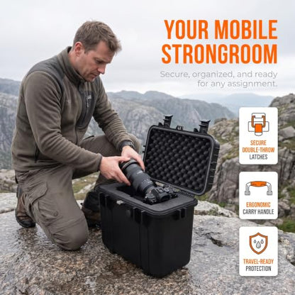 MEIJIA All Weather Waterproof Hard Camera Case With Customized Fit Foam Included, Elegant Black,Fit for Drones,camera,lens,16.26x8.66x13.39inches - size: 16.26" x 8.66" x 13.39"