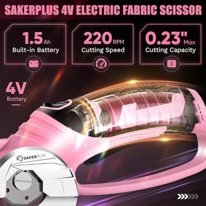 SakerPlus Cordless Electric Scissors, 4V Rechargeable Cardboard Cutter - size: Rotary Cutter with Carrying Case (Pink)