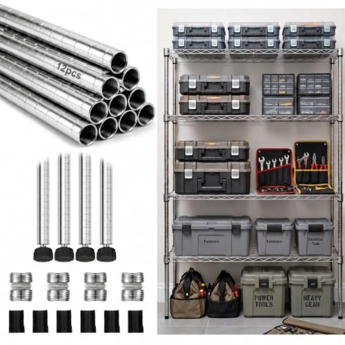 Thyle 4 Pack 54-Inch Wire Shelving Posts with 50 Clip, Chrome Steel, Sliver - color: Sliver, size: 54''