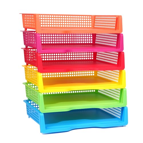 ZZYFGH 6 Pack Turn in Trays Classroom, Colorful Turn in Trays for Teachers, Plastic Classroom Paper Organizers, Stackable Tray for Classroom, Library, Drawers, Office Desk(13.4 * 9.5 * 2.7in) - color: Wide Mouth Rectangular