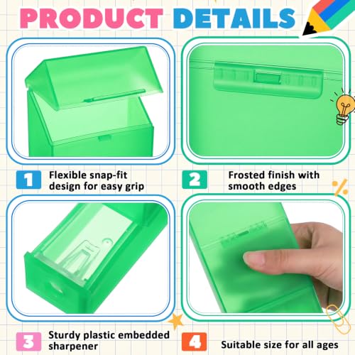 Clabby 2 Pcs 2 in 1 Plastic Crayon Box with Sharpener Holds 24, Green - color: Green