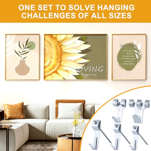 KURUI 303Pcs Picture Hanging Kit, Picture Hangers Assorted Kit with Heavy Duty Wall Hooks, Sawtooth, Picture Wire, D Rings, Hardware Nails, Eye Hooks, Silver Heavy Duty Frame Hooks (Pack of 2) - size: Silver (Pack of 2)