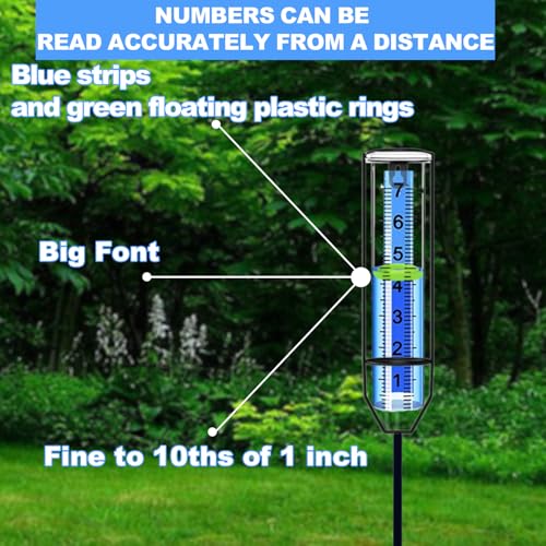 Rain Gauge Outdoor, Large Easy-Read Numbers with Floating Marker