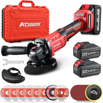 AOBEN 21V Cordless Angle Grinder 4-1/2 Inch, Power Brushless Cut Off Tool Kit, with 180° Rotating Body, Paddle Switch, 2x4.0Ah Battery & Charger, for Metal Cutting, Grinding, Polishing