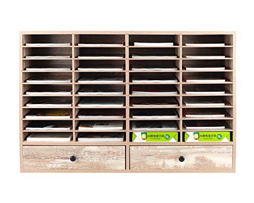 PAG-Mass Mail Sorter Organizer, Wood Literature Organizer, Student Mailbox for Classroom, Desktop Bill Paper Organizer for Office Home School, 38 Compartments, Retro White - color: Retro White, size: 38 Compartments