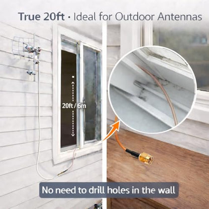 SMA Coaxial Cable LTE Antenna Extension Kit Low Loss 3D-FB – Dual Coax Cable Set with 20FT Extension & 20IN Jumper, SMA Male to Female for Signal Booster Indoor Outdoor