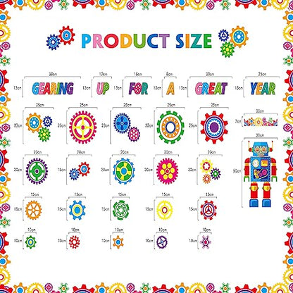 Fulmoon 52 Pcs Gear Bulletin Board Set Classroom Steam Robot Wall Decor