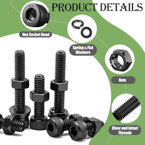 mxuteuk M2 Screws Assortment,M2 x 4/6/8/10/12/16/20mm Hex Socket Head Cap Screws Bolts Nuts Kit, 520PCS 12.9 Grade Alloy Steel Assorted Screws Small Metric Screws Suitable for 3D Printer DIY - size: 520PCS M2