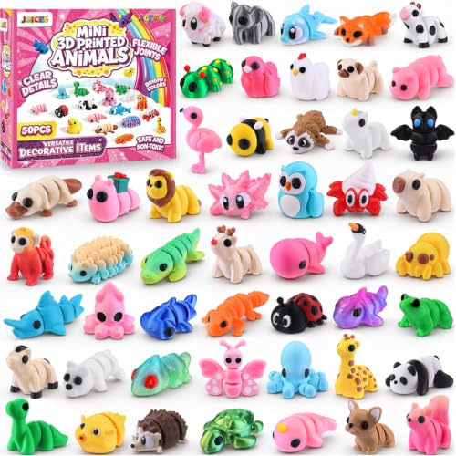 JOICEE 50Pcs 3D Printed Animals Articulated Flexible 3D Printed Fidget Toys - color: Pink
