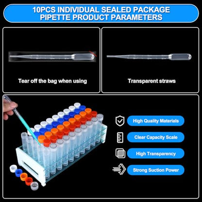 50pcs 10ml vials with caps Plastic Cryogenic Test Tubes with caps lab cryovial Tube Container cryovials with 10pcs 3ML Dropper Pipette (50pcs 10ml Test Tubes) - size: 50pcs 10ml test tubes