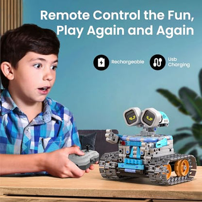Sillbird Building Robot Kit STEM Gifts for Kids 8-13 with Remote Control - color: Gray-blue