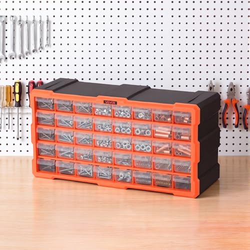 VEVOR 40-Drawer Storage Organizer, Plastic, Drawer Storage Cabinet for Garage Organization, Stackable Small Parts Organizer, Wall-Mounted Toolbox, for Hardware, Beads, Screws, Crafts, Building Bricks - size: 40-Drawers