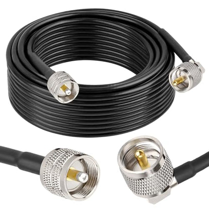 MOOKEERF CB Coax Cable - RG58 UHF PL-259 Male to Male Right Angle Coaxial Cable 50FT Low Loss Cb Antenna Cable Jumper Cable for CB Radio, HAM Radio, Antenna Analyzer, SWR Meter - size: 50FT