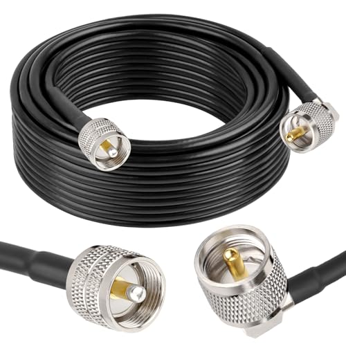 MOOKEERF CB Coax Cable - RG58 UHF PL-259 Male to Male Right Angle Coaxial Cable 50FT Low Loss Cb Antenna Cable Jumper Cable for CB Radio, HAM Radio, Antenna Analyzer, SWR Meter - size: 50FT