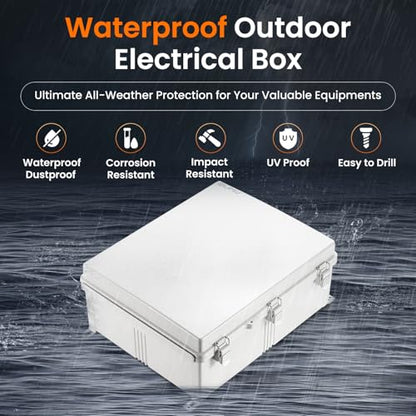 QILIPSU Waterproof Junction Box IP67 Outdoor Plastic Electrical Project Enclosure Weatherproof with Mounting Plate, Wall Brackets, Hinged Grey Cover 20"x16.1"x7.9" - color: Grey Cover, size: 20"x16.1"x7.9"