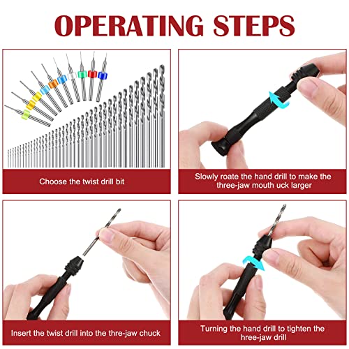 Vinsot 95 Pcs Micro Drill Bits Set with Pin Vise Hand Drill, Black - color: Black